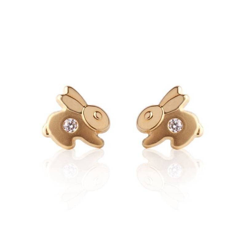 Pendientes Oro 18k Conejito Circonita
