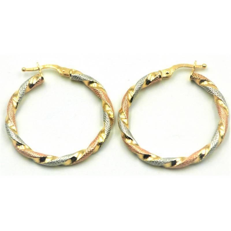 Pendientes Aro Rizado en Oro Tricolor