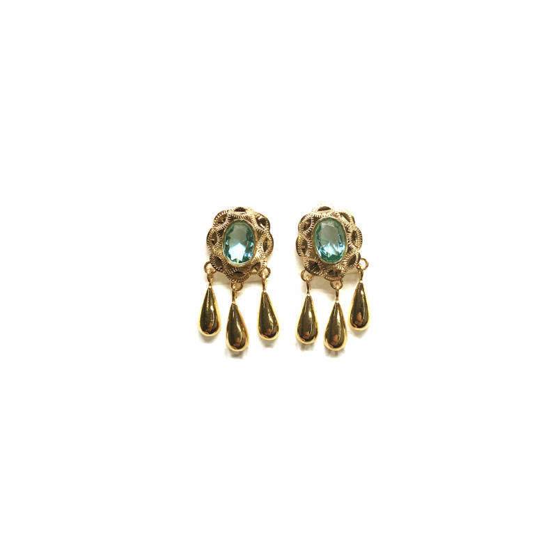 PENDIENTES DE ORO AGUA MARINA 18 K
