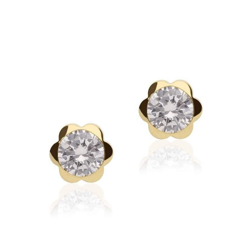 Pendientes Infantiles Margarita Circonita Oro Amarillo 18 K 6 MM