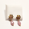 Pendientes de oro 18K con piedra rosa para niña y mujer – Diseño flor delicada