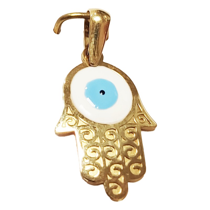 Colgante Mujer de Oro 18K Mano de Fátima con Ojo Turco