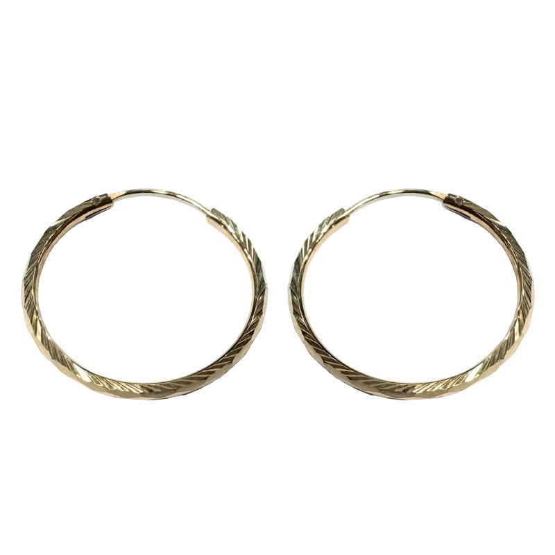 Pendientes Aros mujer de Oro 18K forma tallado con grabado decorativo