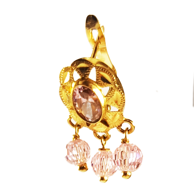 Pendientes Mujer de Oro 18K con cristal rosa