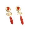 Pendientes mujer de Oro 18K - "Cubana" Lazo con chupón de coral rojo