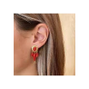 Pendientes mujer de Oro 18K con coral rojo - Arquillo oval con 3 chupones