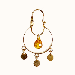 Pendientes Aros mujer de Oro 18K - Cristal Naranja y Colgantes Redondos