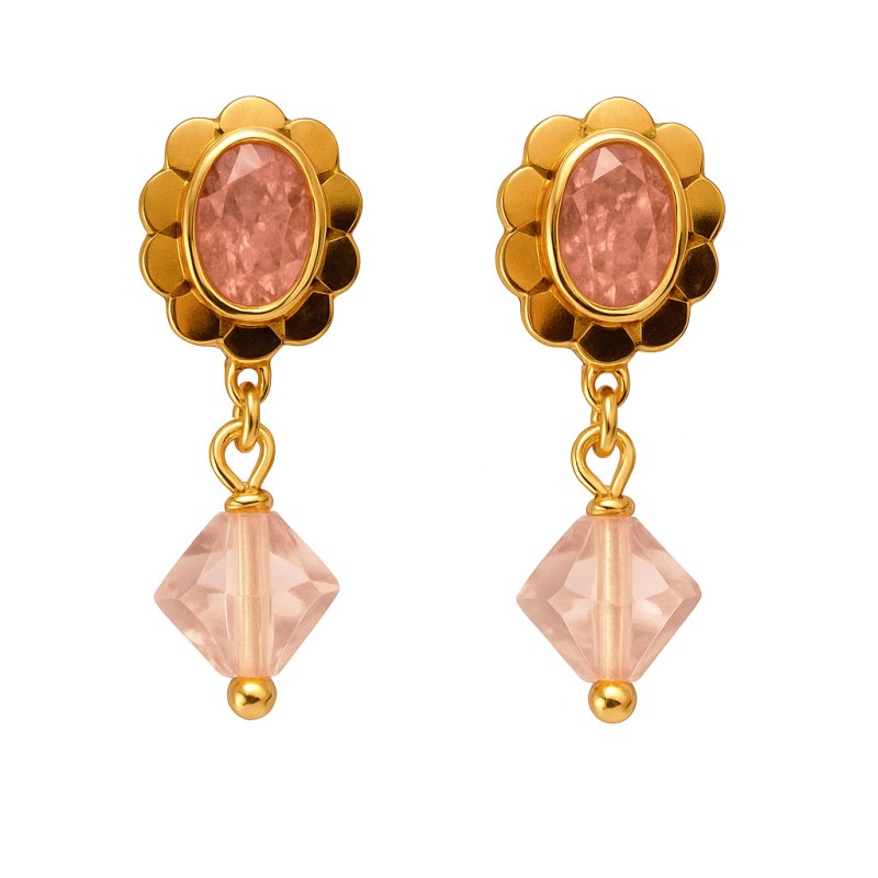 Pendientes Rosa mujer de Oro 18K con cierre rosca