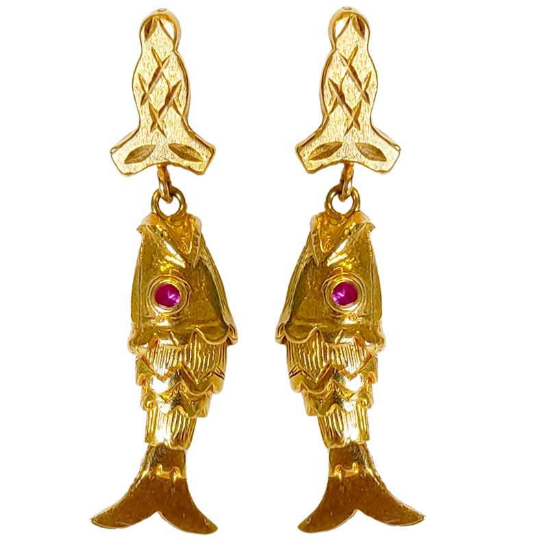 Pendientes de oro 18k mujer en forma de pez