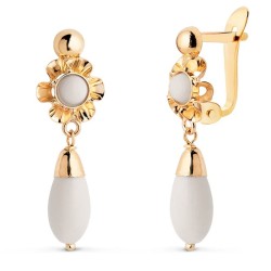 Pendientes mujer Oro 18K tipo lagrima con Coral Blanco