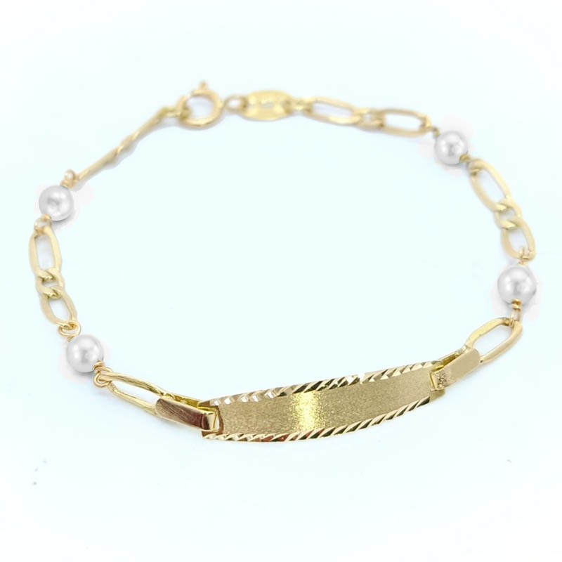 Esclava Oro Perlas blancas y Eslabones figaro (1,3g)