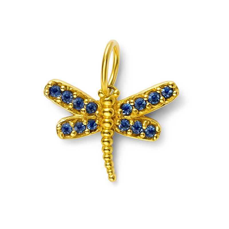 Colgante Libélula de Oro 18K con Circonitas Azules