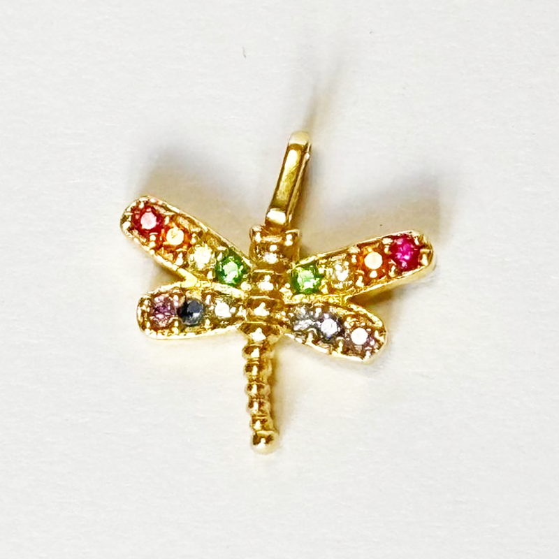 Colgante Libélula de Oro 18K con Circonitas de color