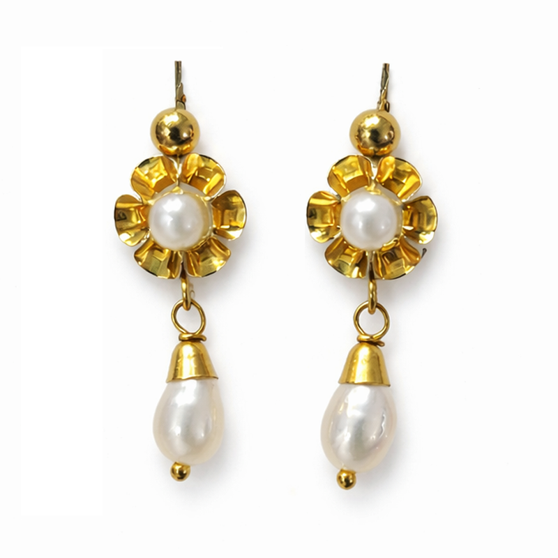Pendientes coral mujer Oro 18K y perla blanca